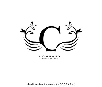 Graceful monogram design element. pretty wings logogram. Black letter C emblem typography with flourish wings for Royalty, business card, Boutique, Hotel, Restaurant, Jewellery, business, company