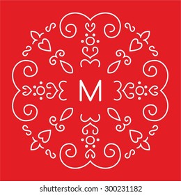 Graceful monogram design template. Elegant line art logo design elements, vector illustration with red background. It can be change color.