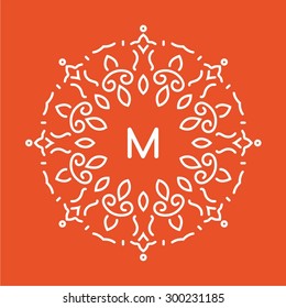 Graceful monogram design template. Elegant line art logo design elements, vector illustration with orange background. It can be change color.