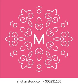 Graceful monogram design template. Elegant line art logo design elements, vector illustration with pink background. It can be change color.