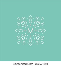 Graceful monogram design template. Elegant line art logo design elements, vector illustration with mint background. It can be change color.