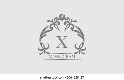 Graceful monogram in gray tones with the inscription and the letter X. Exquisite sign, logo of a restaurant, boutique, hotel, business