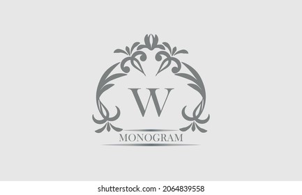 Graceful monogram in gray tones with the inscription and the letter W. Exquisite sign, logo of a restaurant, boutique, hotel, business