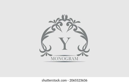 Graceful monogram in gray tones with the inscription and the letter Y. Exquisite sign, logo of a restaurant, boutique, hotel, business