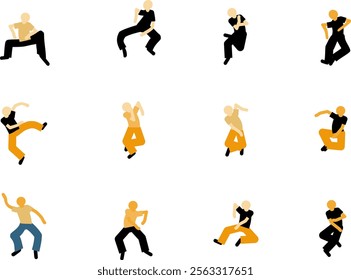 Graceful Movement Dancing Vector Illustration Clip Art,Modern Dance Silhouettes Clip Art Illustration