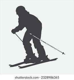 Gracful Bewegungen auf den Pisten, dynamische Silhouetten eines männlichen Skifahrers