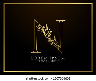 Graceful N Letter Icon. Luxury Gold alphabet arts logo. Vintage drawn emblem for book design, brand name, stamp, Restaurant, Boutique, Hotel.  