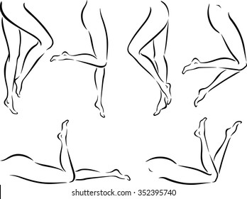 Graceful Naked Legs-Variation of beautiful female legs/ thighs line art