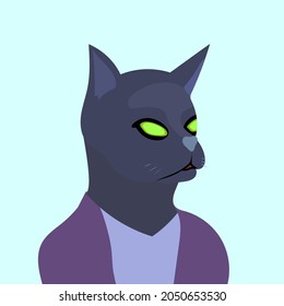 Graceful panther cat with green eyes wearing suit.