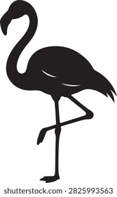 Graceful pink bird silhouette standing on one leg isolated for exotic wildlife decor or tropical lifestyle branding.