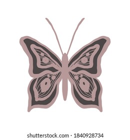 A graceful pink and black butterfly that looks like dramatic lace. Elegant and gothic stylish logo for womenswear brand of clothing, cosmetics, perfumery. Corporate identity in dark colors. Mystical