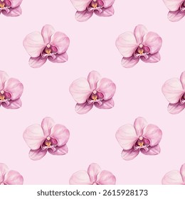 Graceful pink orchids in a seamless pattern on a white background. Perfect for elegant wallpapers, textiles, and branding projects. Add a touch of exotic charm to any design.
