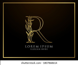 Graceful R Letter Icon. Luxury Gold alphabet arts logo. Vintage drawn emblem for book design, brand name, stamp, Restaurant, Boutique, Hotel.  