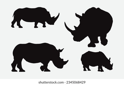 Graceful Rhino Silhouettes, A Collection of Majestic Rhino Forms for Diverse Creative Projects