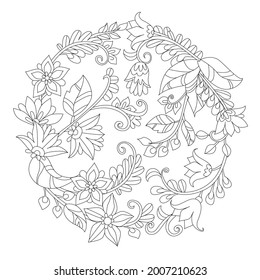 graceful round pattern of fancy floral for your coloring book