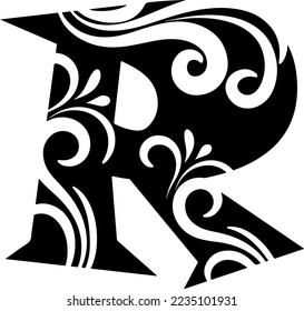 Graceful royal style alphabet R logo. Calligraphic beautiful R Monogram, Retro vintage alphabet R emblem, Decorative English typography logo