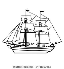 Graceful sailing ship outline in vector format, perfect for nautical graphics.