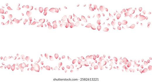 Graceful sakuta tree blossom petals scattered on white backdrop vector illustration. Woman's day floral decor elements. Tranquil spring pink bloom petals festive Healing compassion.