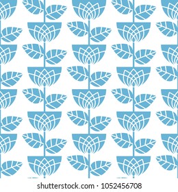 Graceful seamless floral pattern. Blue flowers and leaves. Excellent illustration for printing on fabric, clothing, paper and other surfaces.
