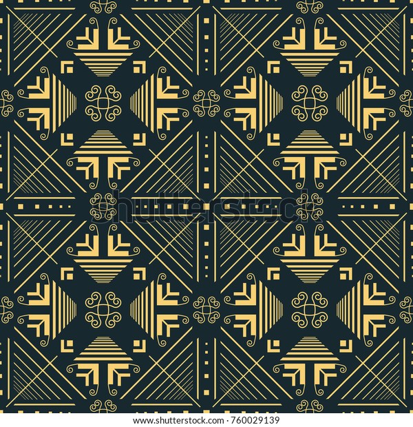 Graceful seamless\
pattern in oriental style. Abstract geometric vector print with\
openwork elements in golden\
color