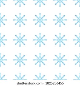Graceful seamless pattern of snowflakes on a white background. Winter decor elements in flat style for postcards, wrapping paper, fabric, wallpaper and more. Stock vector illustration for decoration