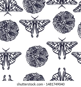 graceful seamless pattern,butterfly ,seeds , hand pattern , vector