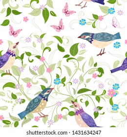 graceful seamless texture with very nice little birds for your design