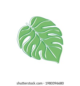 Graceful sheet. Vector isolated element. White line logo on a blue background. Tropical garden plant.