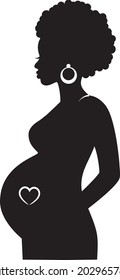 graceful silhouette of african pregnant woman with heart 