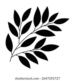  A graceful silhouette of a branch adorned with multiple leaves, perfect for nature-themed designs, organic aesthetics, or decorative accents.