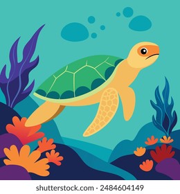  Graceful Silhouette Sea Turtle: Diseño elegante del Vector de la vida marina para los amantes del océano