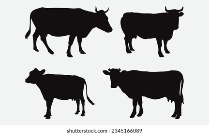 Graceful Silhouettes of Cows in Varied Poses, A Collection of Elegantly Rendered Cow Images for Diverse Creative Projects