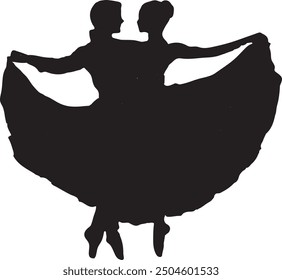 Graceful Silhouettes: Two Friends Dancing in Flowing Skirts. Mesmerizing Silhouette: Two Couples Dancing in Long, Elegant Skirts—A Dance of Masculine and Feminine Grace