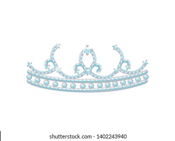 Graceful silver tiara with small diamonds. Vector illustration.