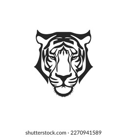Un elegante tigre blanco negro con logo. Aislado sobre un fondo blanco.