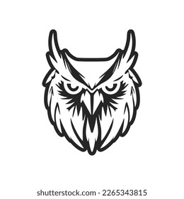 A graceful simple black white vector logo of the owl. Isolated.