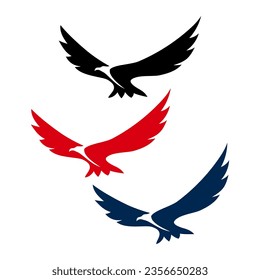 Graceful soaring eagle logo with outstretched wings in three color variations