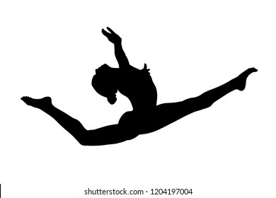 graceful split leap female gymnast in artistic gymnastics