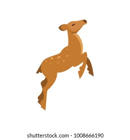 Graceful spotted fallow roe deer jumping, wild animal cartoon vector Illustration