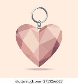 Un elegante y elegante llavero de Vector con un diamante de corte rosa y un anillo de metal. El diseño geométrico es perfecto para el día de San Valentín, regalos y proyectos de temática romántica. Alta calidad, escalable