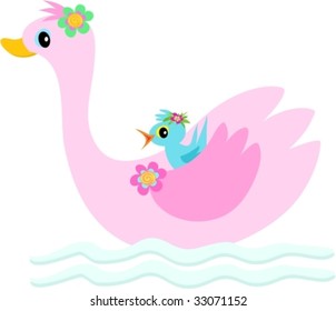 Graceful Swan with Blue Bird Vector