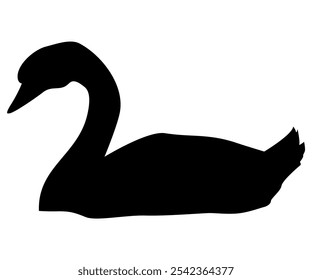 Graceful Swan or Duck Silhouette Vector. Black and White Design, Simple Style, Isolated on White Background, Editable EPS for Elegant Graphics and Nature-themed Prints