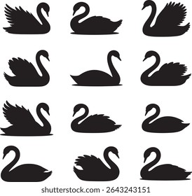Conjunto de pássaros elegantes da coleção da silhueta do cisne gracioso