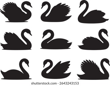 Conjunto de pássaros elegantes da coleção da silhueta do cisne gracioso