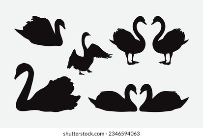 Graceful Swan Silhouettes, A Captivating Collection of Elegance and Serenity for Your Creative Projects