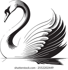 graceful swan vector illustration black and white 