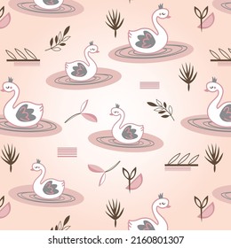 Graceful swans leaves and flowers pattern for kids wear