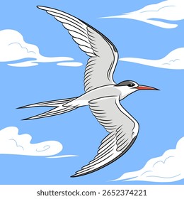 La sterne gracieuse s'élève au-dessus d'un océan tranquille, idéal pour la marque de station balnéaire ou la conception de projet de conservation des oiseaux côtiers.