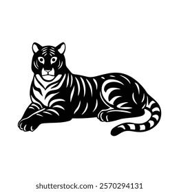 Graceful tiger lying down silhouette icon design