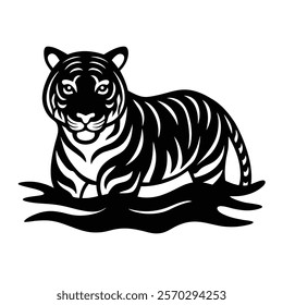 Graceful tiger silhouette in water vector design